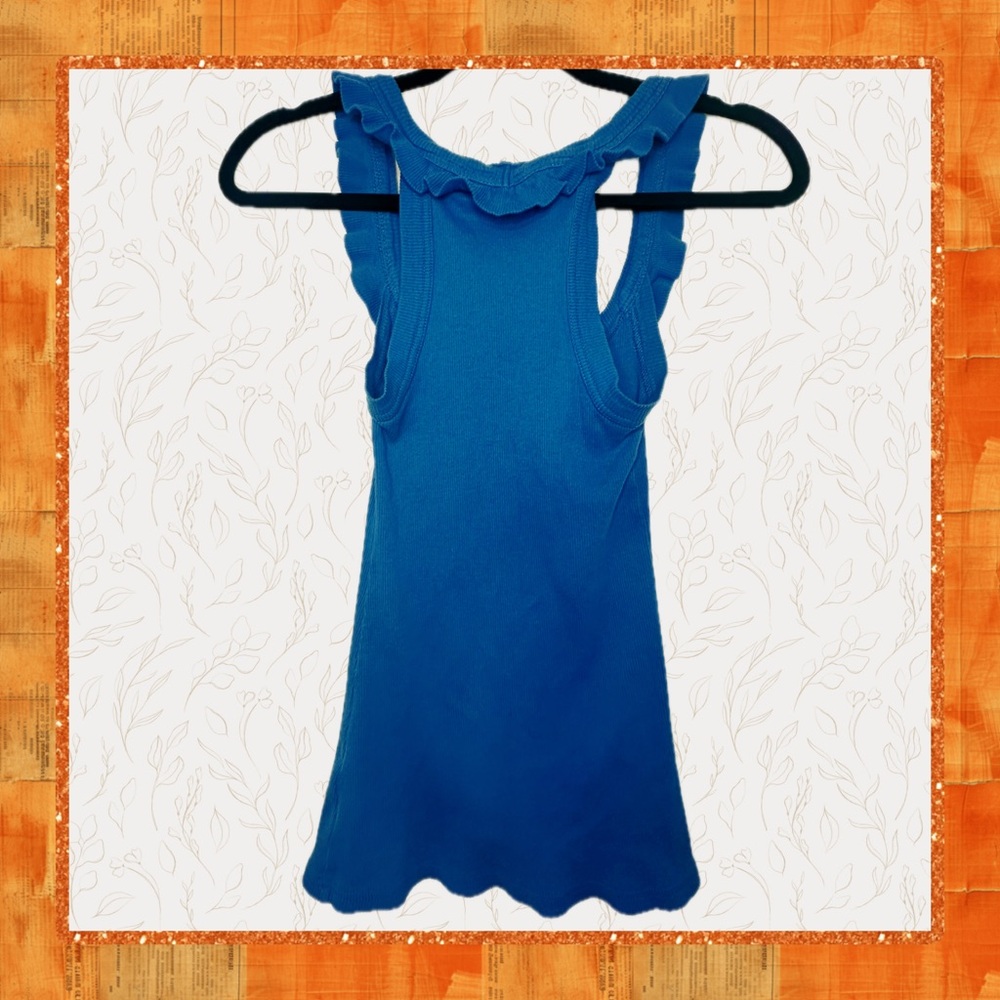 Anchor Blue Y2K Ribbed Ruffle Tank Top Blue Fitted Small Summer Mall Core - Picture 5 of 5